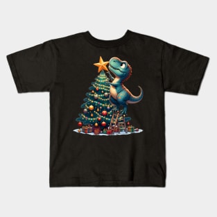 christmas dinosaur christmas tree Kids T-Shirt